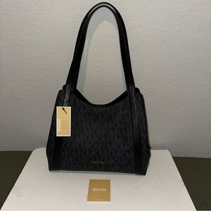 MICHAEL KORS Rosemary Large Tote  Black MK Signature Logo Leather NWT MSRP $398